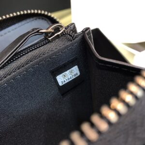 Chanel Wallet Like Auth Black Grained Leather Silver Lock 19x10cm