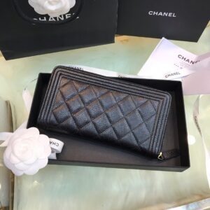Chanel Wallet Black Grained Leather Gold Lock 19×10.5cm