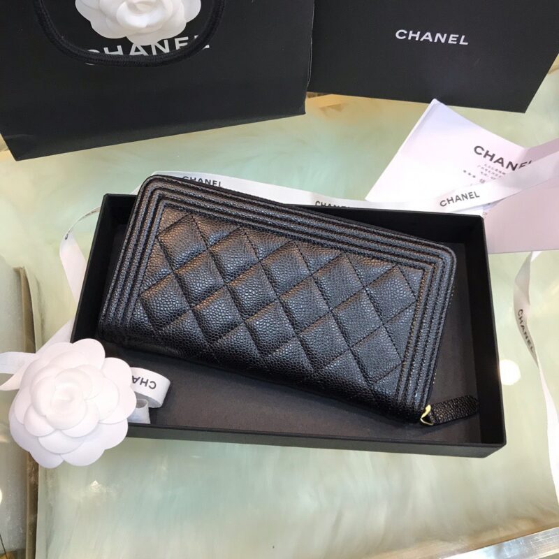 Chanel Wallet Black Grained Leather Gold Lock 19×10.5cm