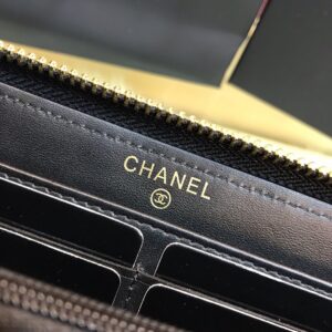 Chanel Wallet Black Grained Leather Gold Lock 19×10.5cm