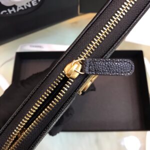 Chanel Wallet Black Grained Leather Gold Lock 19×10.5cm