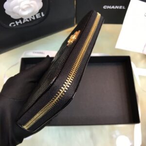 Chanel Wallet Black Grained Leather Gold Lock 19×10.5cm