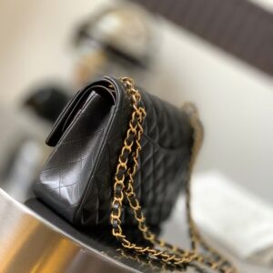 Chanel Charm Like Auth Handbag Sheepskin Black Lock Gold 25x16x7cm