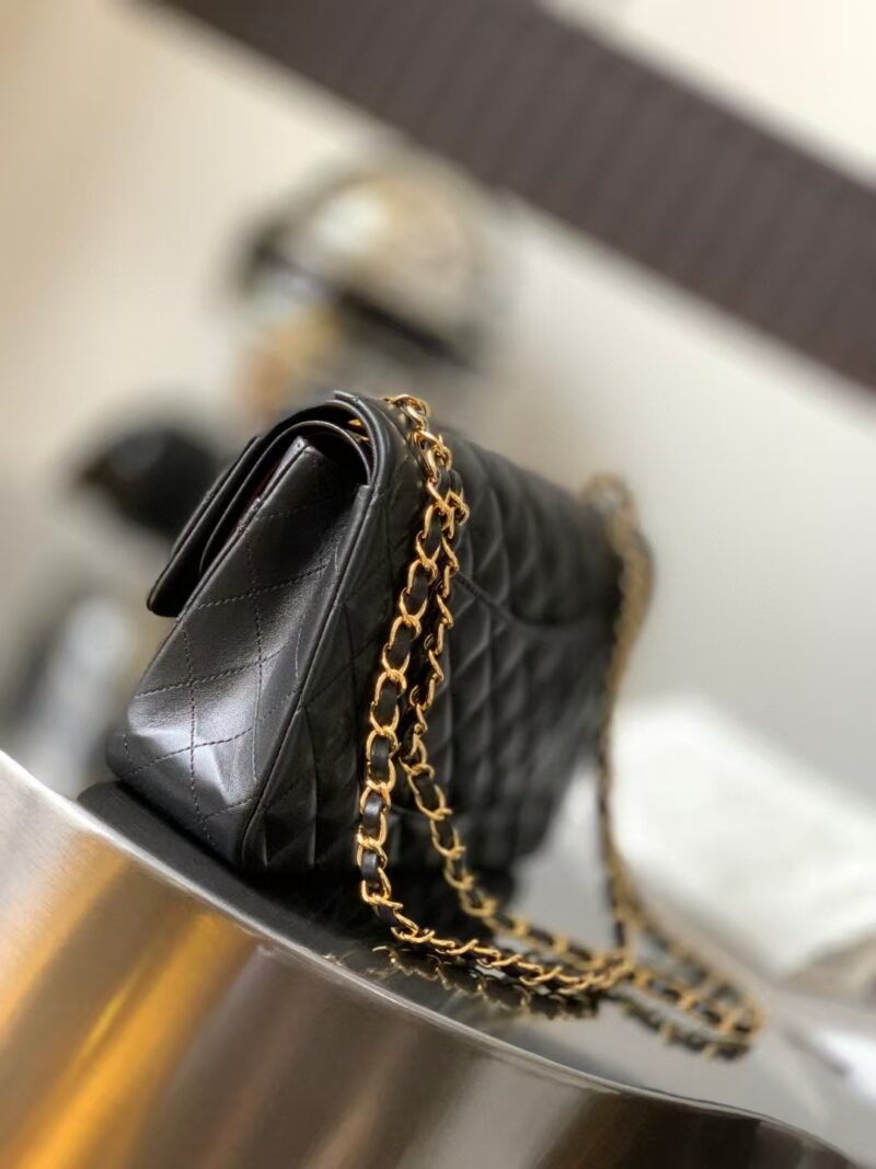 Chanel Charm Like Auth Handbag Sheepskin Black Lock Gold 25x16x7cm