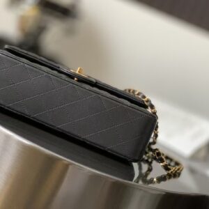 Chanel Charm Like Auth Handbag Sheepskin Black Lock Gold 25x16x7cm