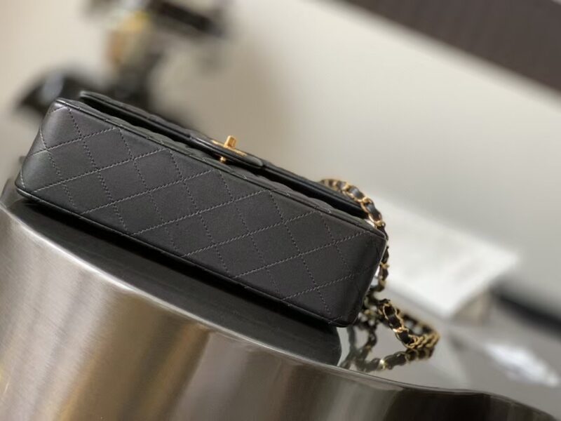 Chanel Charm Like Auth Handbag Sheepskin Black Lock Gold 25x16x7cm