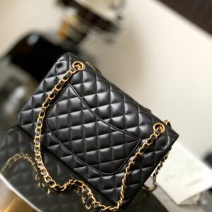 Chanel Charm Like Auth Handbag Sheepskin Black Lock Gold 25x16x7cm