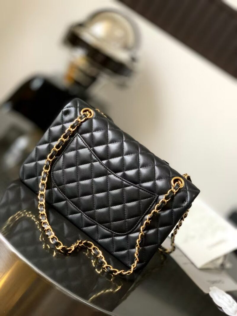 Chanel Charm Like Auth Handbag Sheepskin Black Lock Gold 25x16x7cm