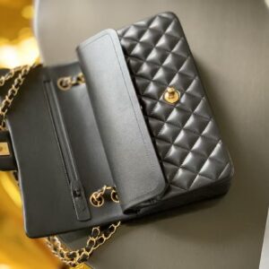 Chanel Charm Like Auth Handbag Sheepskin Black Lock Gold 25x16x7cm