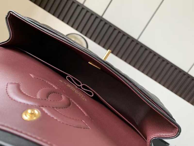 Chanel Charm Like Auth Handbag Sheepskin Black Lock Gold 25x16x7cm