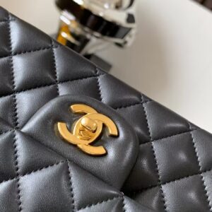 Chanel Charm Like Auth Handbag Sheepskin Black Lock Gold 25x16x7cm