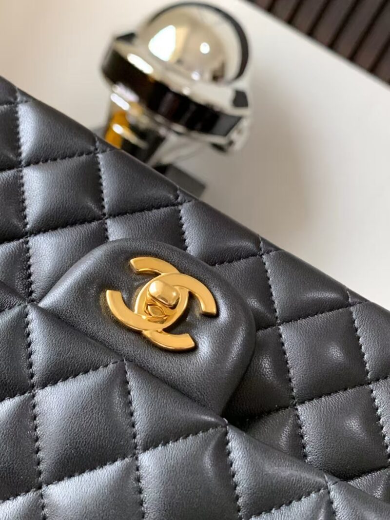 Chanel Charm Like Auth Handbag Sheepskin Black Lock Gold 25x16x7cm
