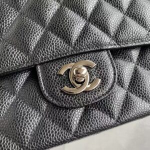 Chanel Classic Handbag Black With Silver Lock 25cm