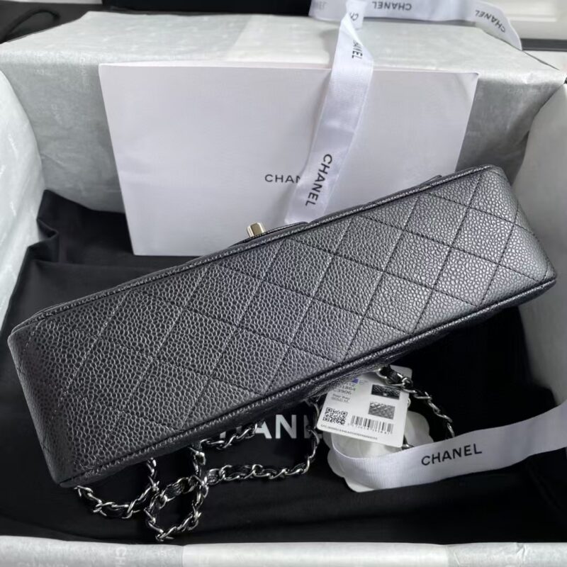 Chanel Classic Handbag Black With Silver Lock 25cm