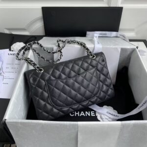 Chanel Classic Handbag Black With Silver Lock 25cm