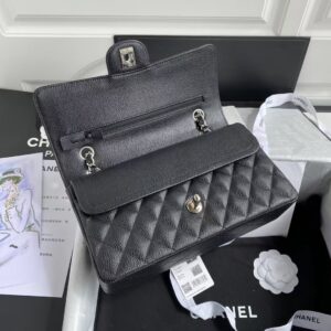 Chanel Classic Handbag Black With Silver Lock 25cm
