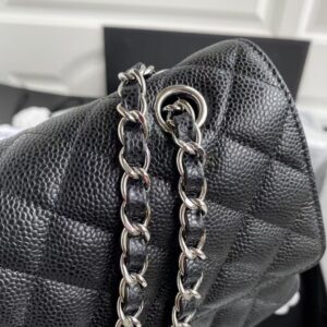 Chanel Classic Handbag Black With Silver Lock 25cm