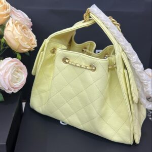 CHANEL 25 HANDBAG 30 IN YELLOW CAVIER GOLD HARDWARE
