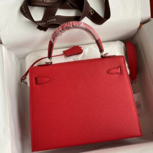 Hermes Kelly 25 Red Epsom Sliver Hardware