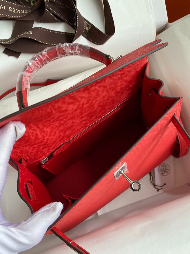 Hermes Kelly 25 Red Epsom Sliver Hardware