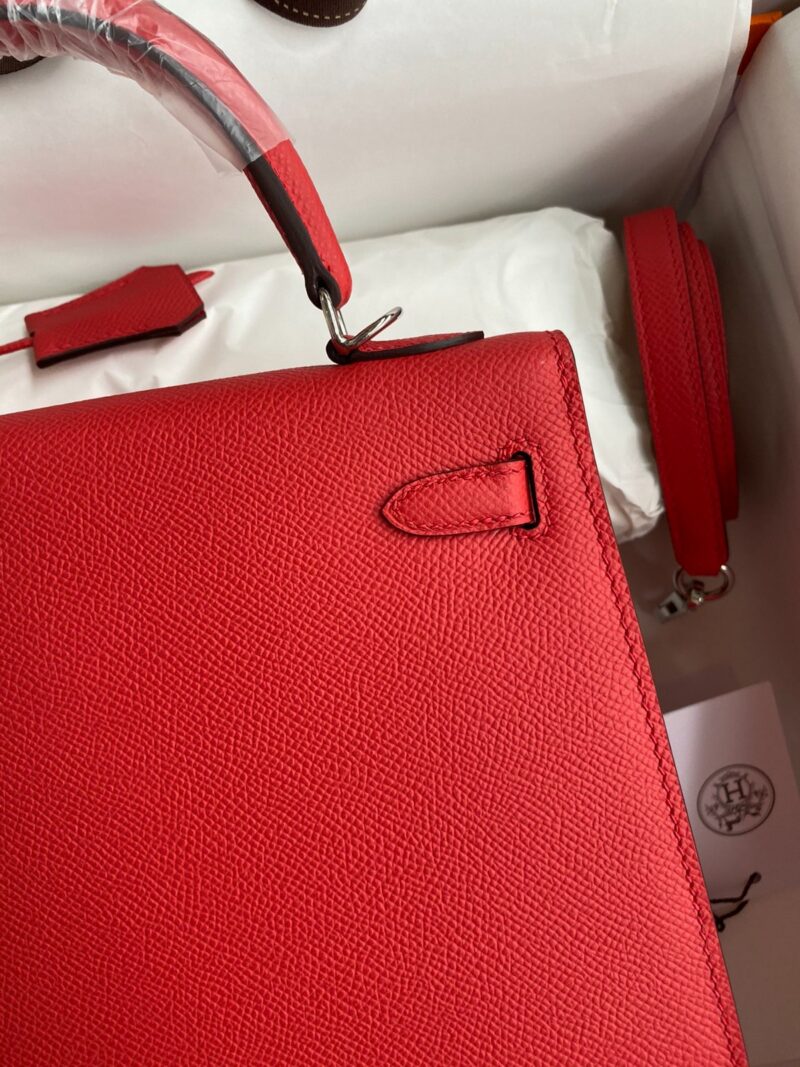 Hermes Kelly 25 Red Epsom Sliver Hardware