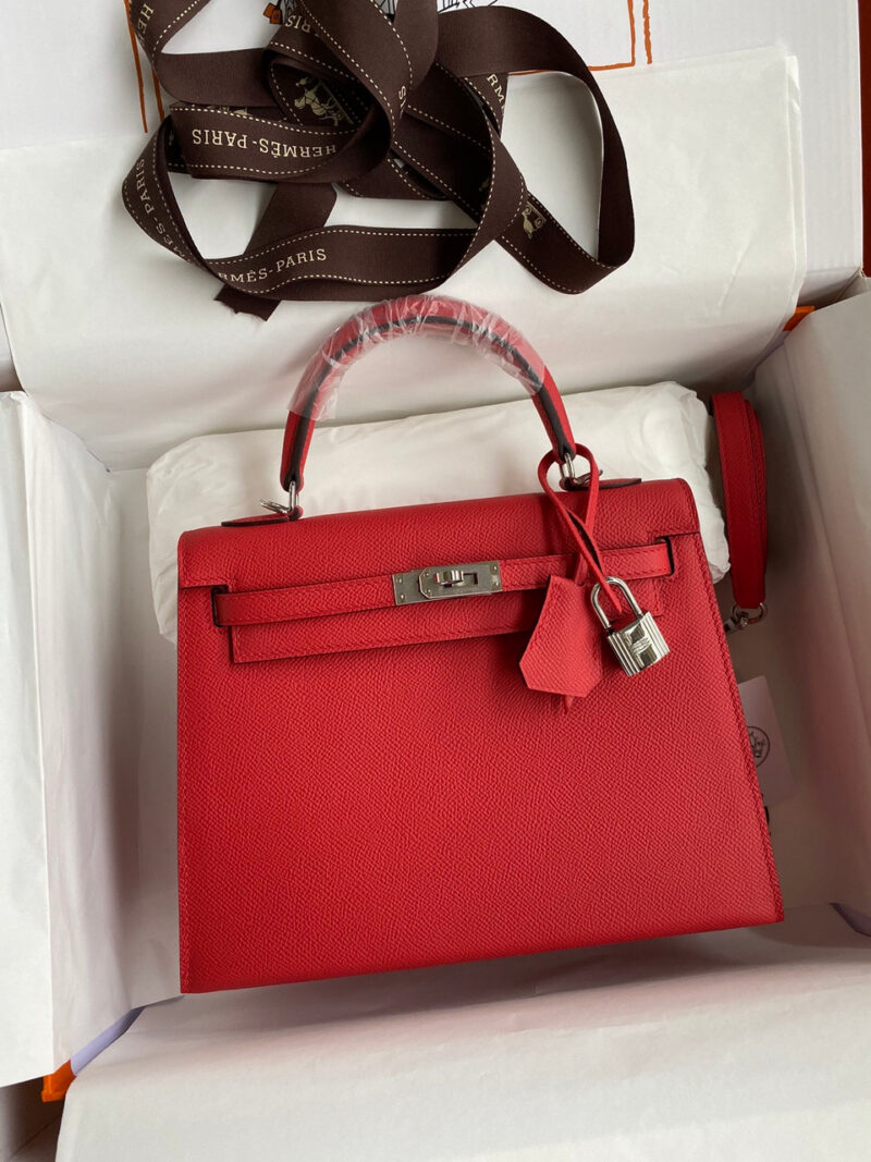 Hermes Kelly 25 Red Epsom Sliver Hardware