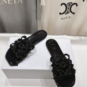 Loewe Leather Petal Anagram Slides in Black