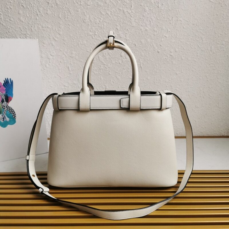 Prada White/Black Prada Buckle small leather handbag with belt