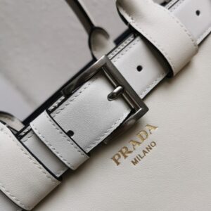 Prada White/Black Prada Buckle small leather handbag with belt
