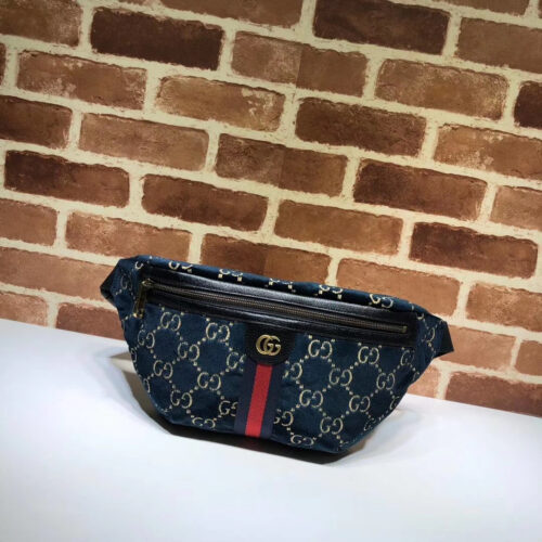 b3676f0c Gucci Belt Bag GG Velvet Blue in Velvet with Brass-tone