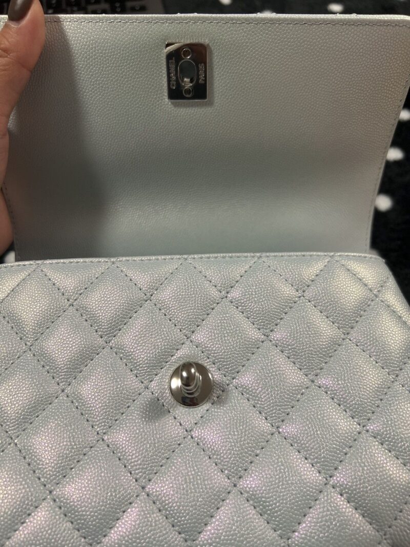 Chanel Coco Handbag Leather Light Grey Woman’s 23cm