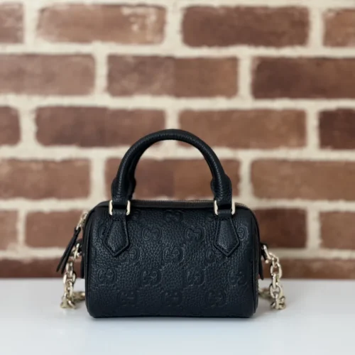 c997c7c6 GUCCI GG Emblem medium boston bag in Black Leather