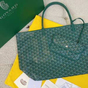Goyard Green Goyardine Canvas & Chevroches Calfskin Saint Louis PM Tote
