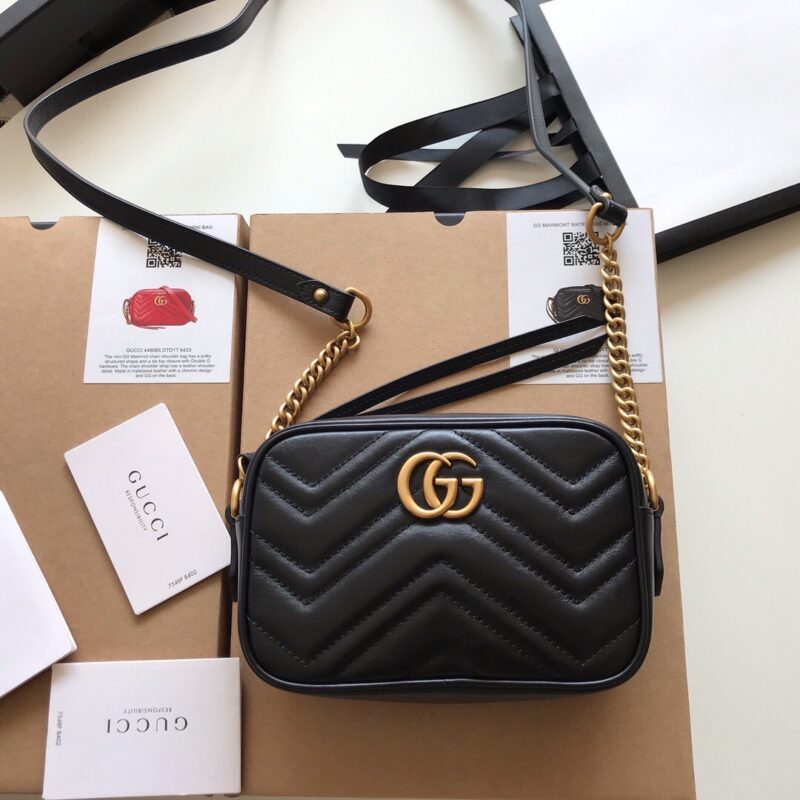 GUCCI Calfskin Matelasse Mini GG Marmont Chain Shoulder