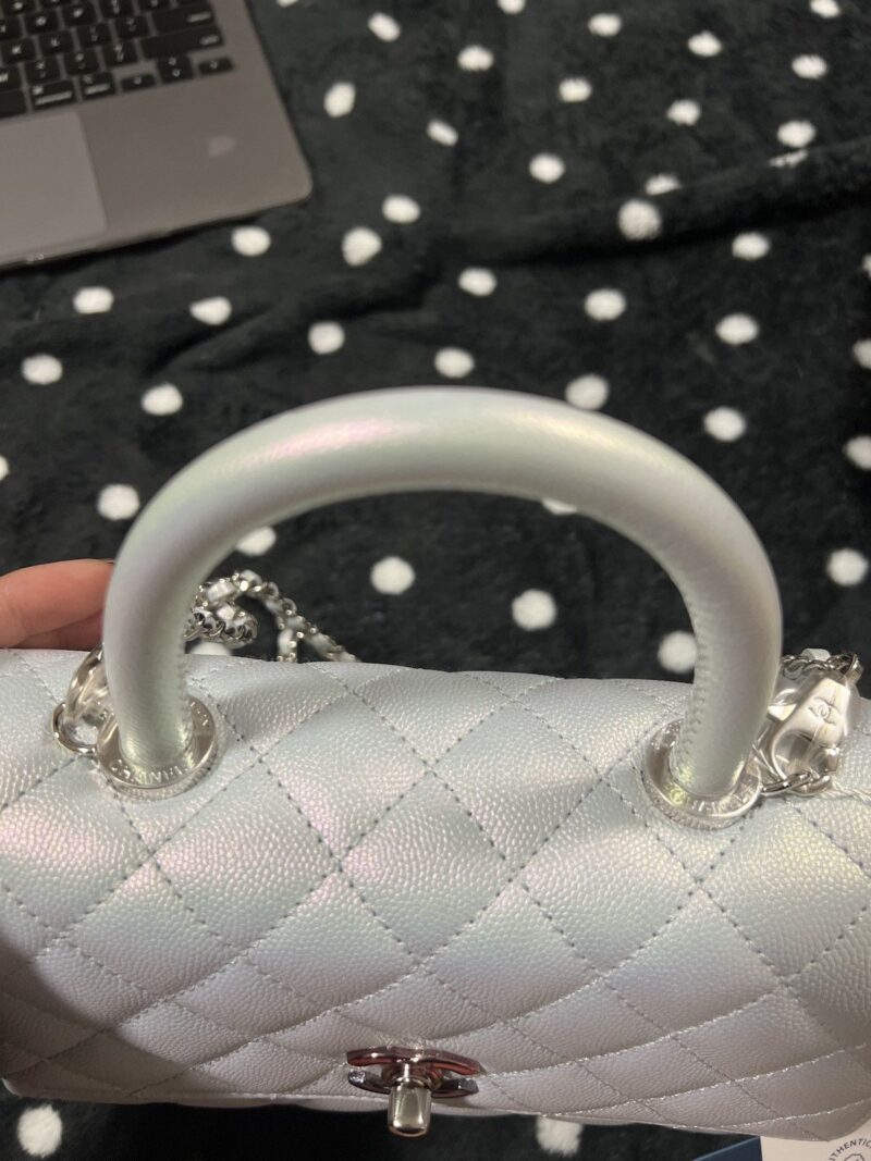 Chanel Coco Handbag Leather Light Grey Woman’s 23cm