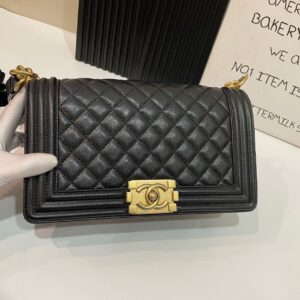 Chanel Boy Handbags Pebbled Leather Black 25.5cm