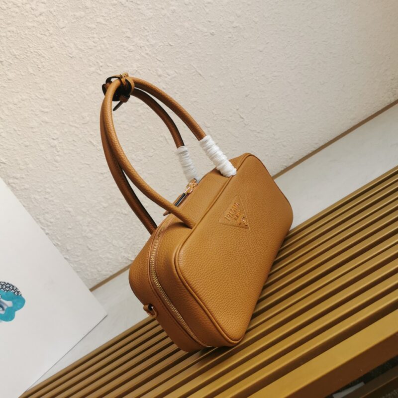 Prada Medium Leather Top-Handle Bag in Brown