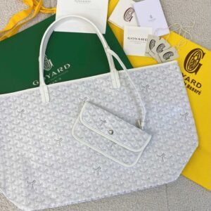 Goyard White Goyardine Canvas & Chevroches Calfskin Saint Louis PM Tote