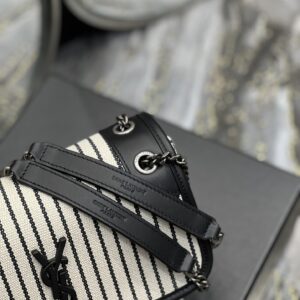 Saint Laurent Cotton Canvas Striped Vintage Calfskin Monogram Medium Niki Chain Satchel