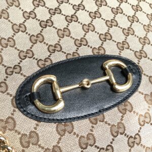 Gucci Brown Large GG Canvas 1955 Horsebit Chain Tote Beige