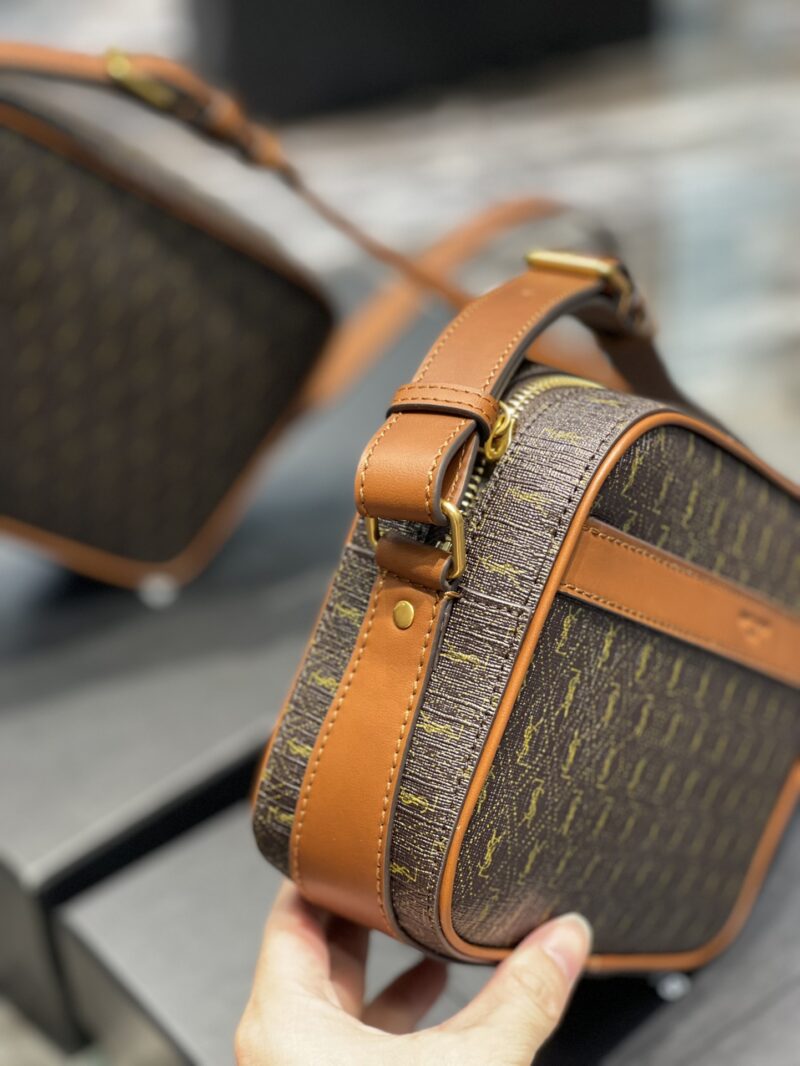 Saint Laurent  Canvas Smooth Calfskin Le Monogramme Camera Bag Chestnut