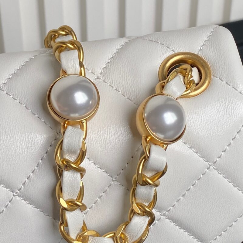 Chanel Mini Flap Bag Top Handle Pearl Chain