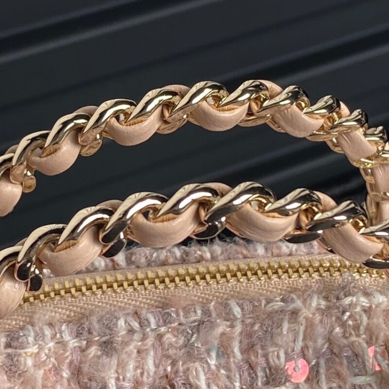 Chanel 24B Cc Quilted Chain Top Handle Pink Tweed / Sequin