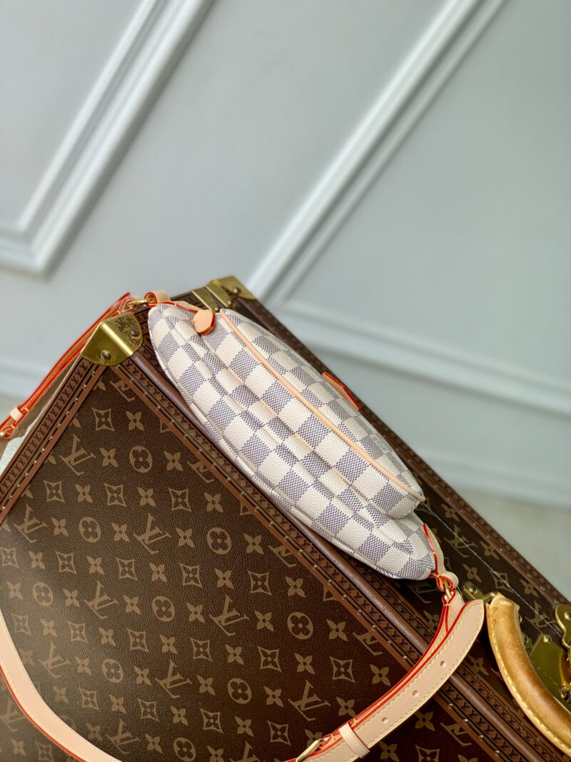 LV KEEPIT BUMBAG 29 IN WHITE GREY CHECKERBOARD PATTERN DAMIER AZUR COATED CANVAS