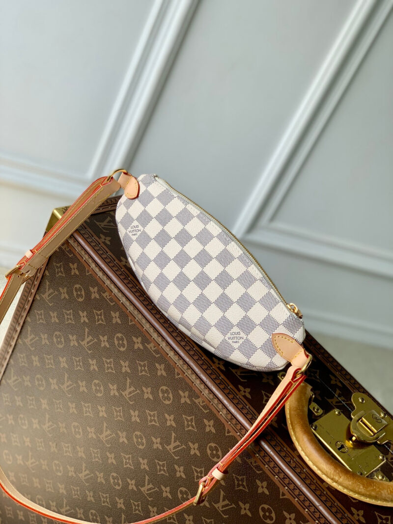 LV KEEPIT BUMBAG 29 IN WHITE GREY CHECKERBOARD PATTERN DAMIER AZUR COATED CANVAS