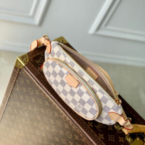 LV KEEPIT BUMBAG 29 IN WHITE GREY CHECKERBOARD PATTERN DAMIER AZUR COATED CANVAS