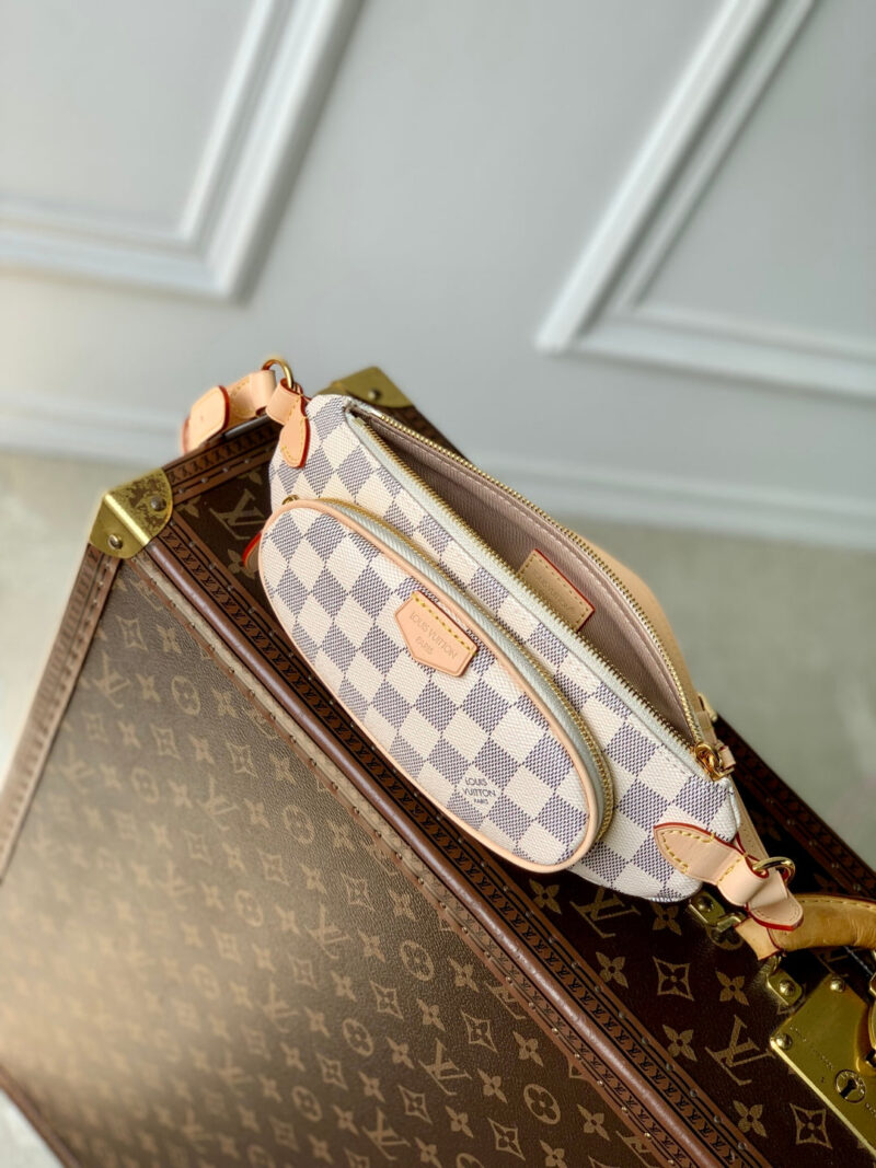 LV KEEPIT BUMBAG 29 IN WHITE GREY CHECKERBOARD PATTERN DAMIER AZUR COATED CANVAS