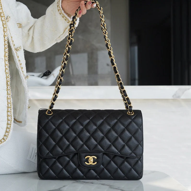 img_0128-1 CHFLAP BAG JUMBO 30CM GOLD HARDWARE BLACK CAVIAR