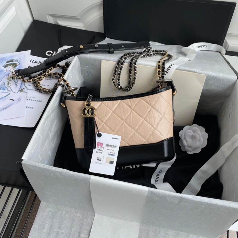 CHANEL GABRIELLE MINI 20 HOBO BAG IN ALMOND BEIGE MIX BLACK