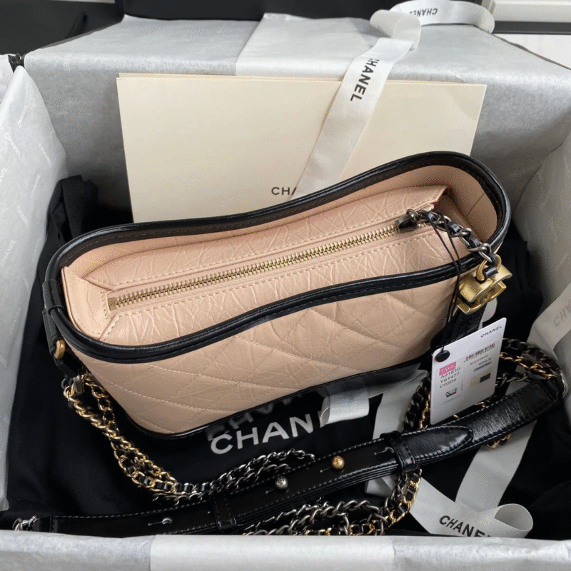 CHANEL GABRIELLE MINI 20 HOBO BAG IN ALMOND BEIGE MIX BLACK
